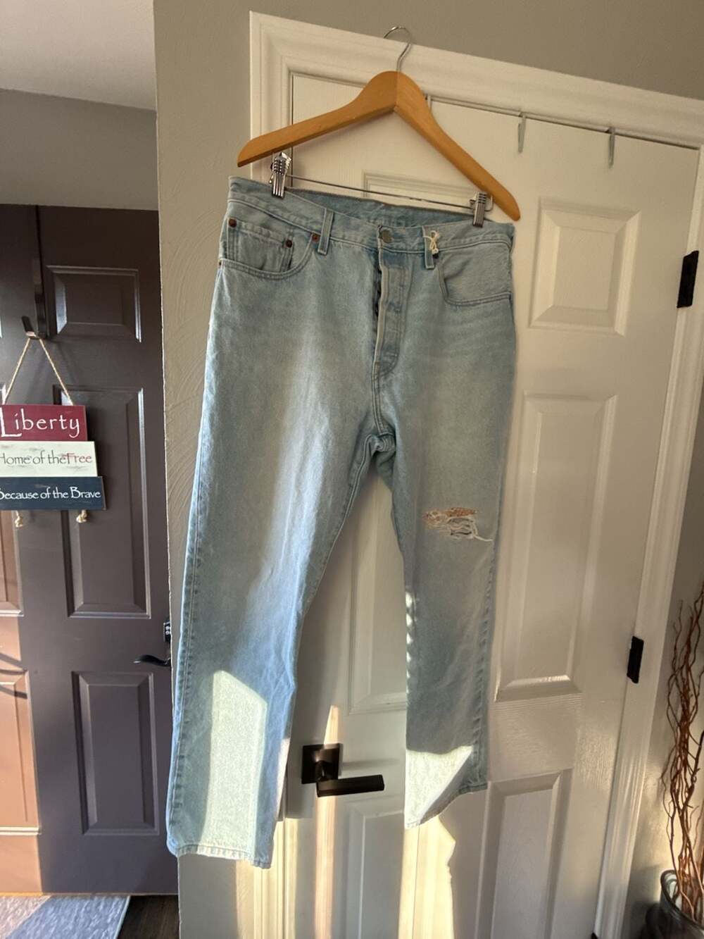 Levi's 501 150th Anniversary Edition Light Wash Jeans with Floral Patch Detail